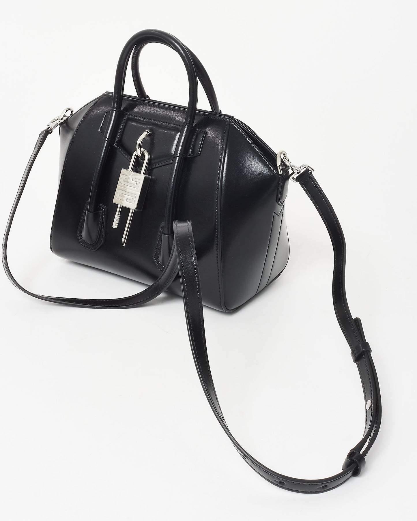 Givenchy Black Leather Lock Mini Antigona Top Handle Bag