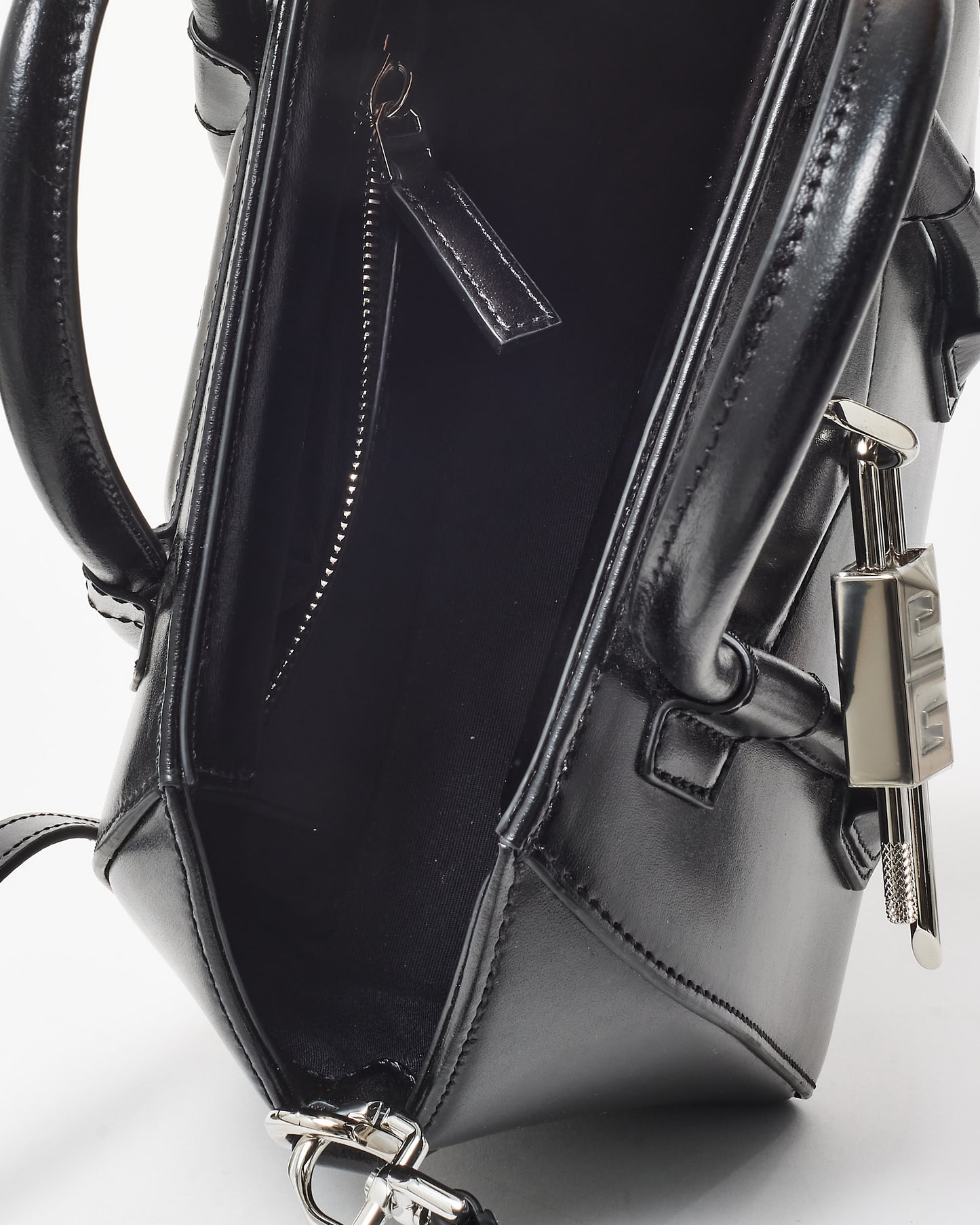 Givenchy Black Leather Lock Mini Antigona Top Handle Bag