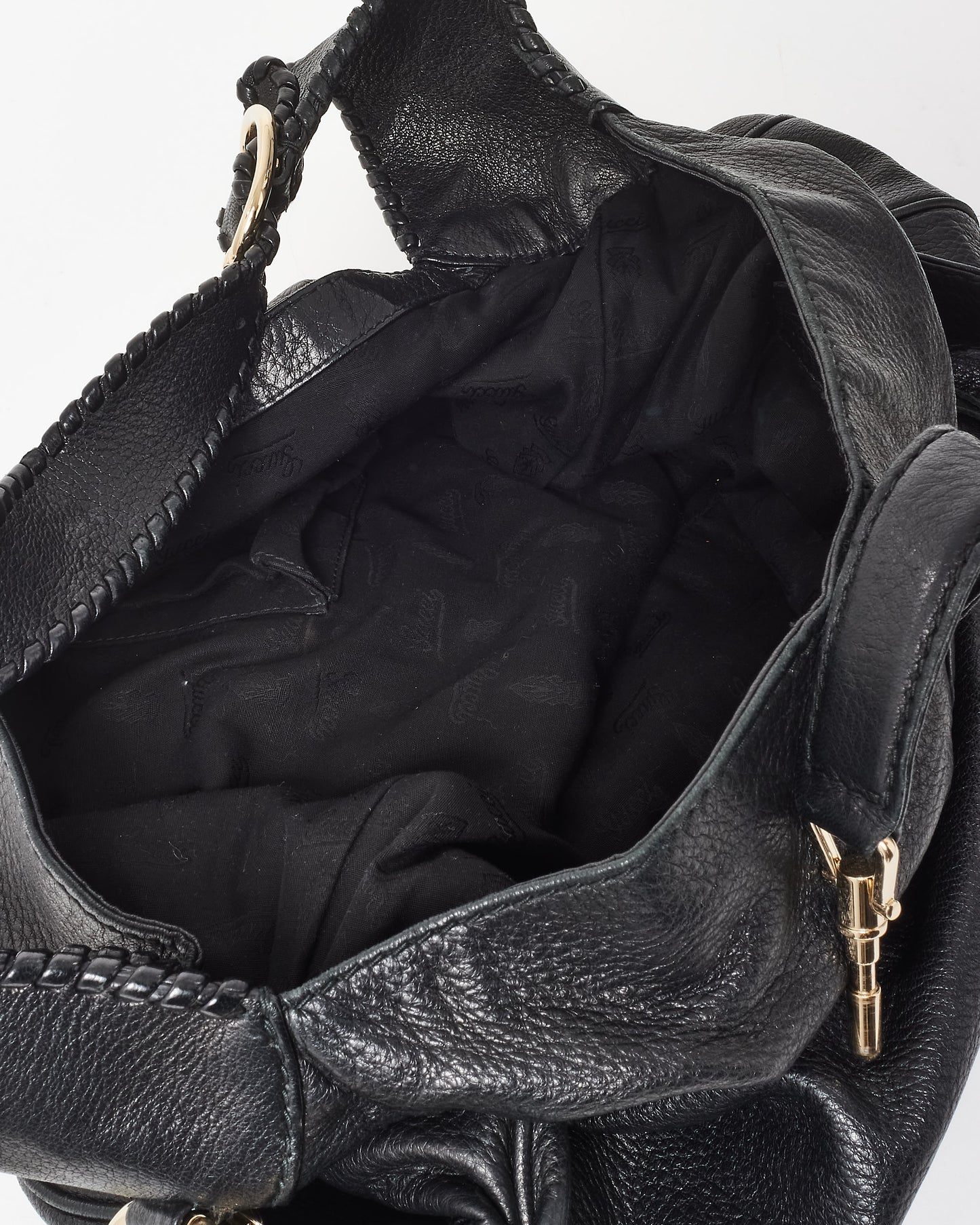 Gucci Black Leather Jackie Bamboo Hobo Tote W/Strap