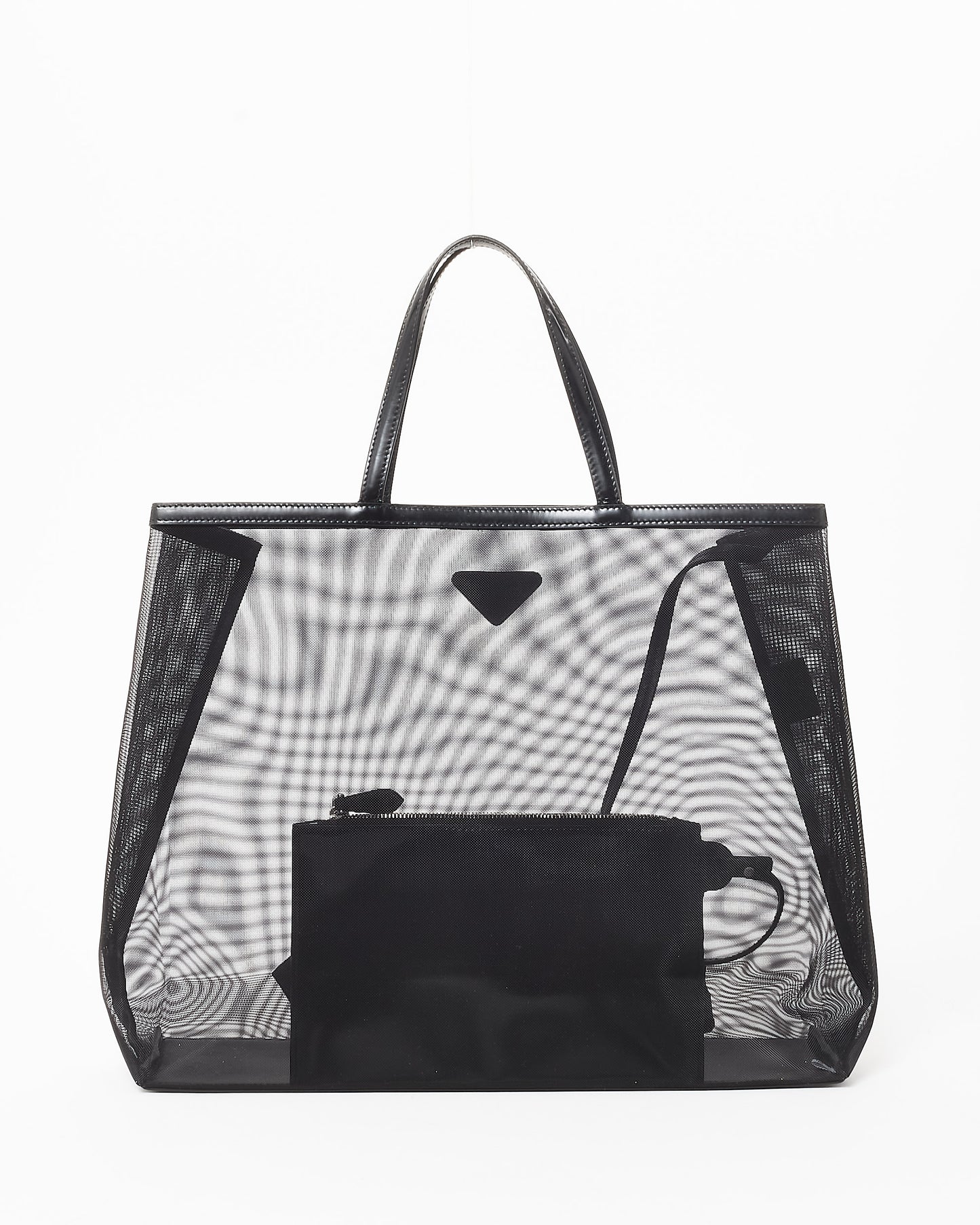 Prada Black Mesh 
Leather Tote Bag W/ Pouch Insert