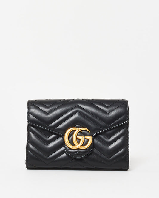 Gucci Black Chevron Leather GG Marmont Wallet On Chain