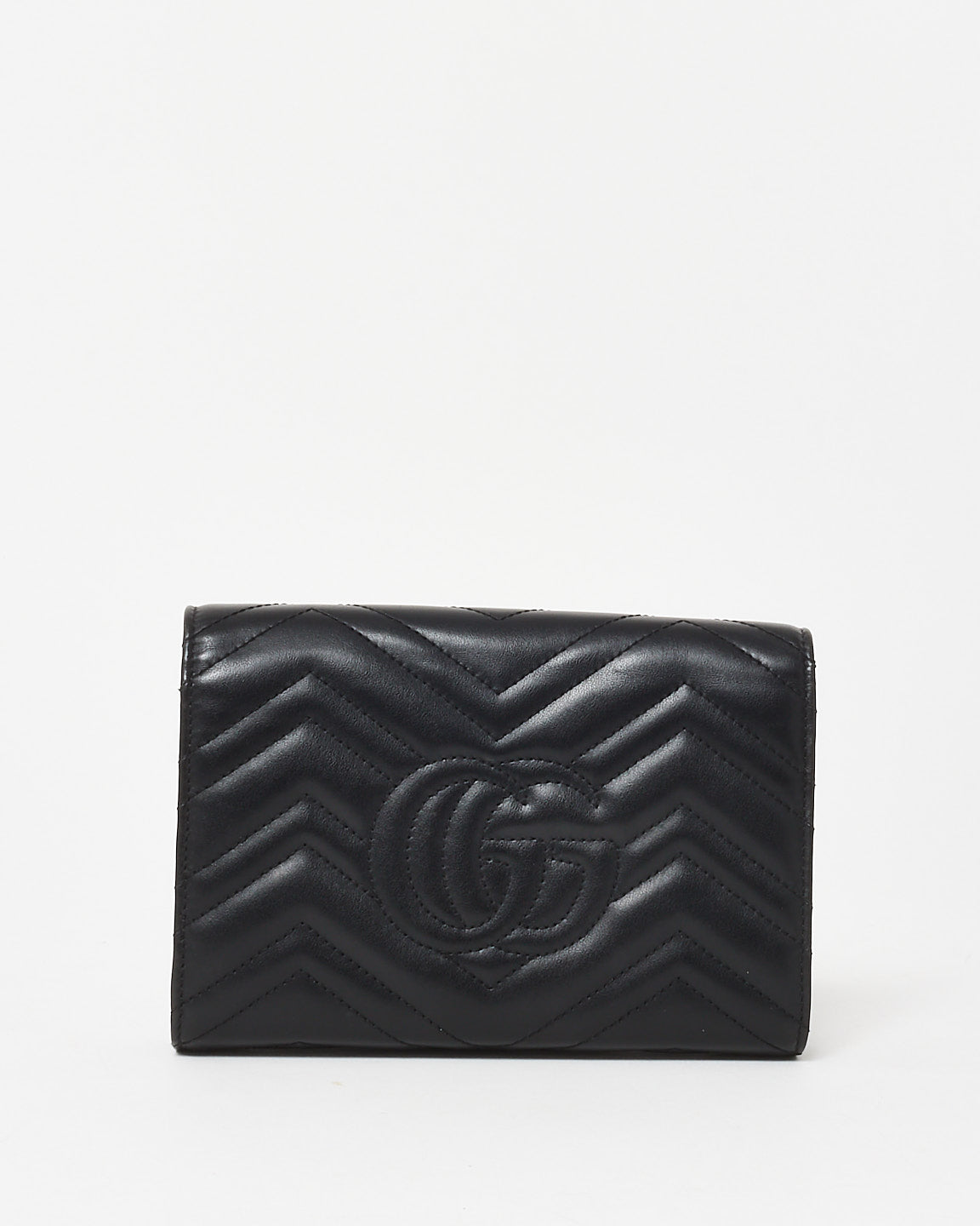 Gucci Black Chevron Leather GG Marmont Wallet On Chain