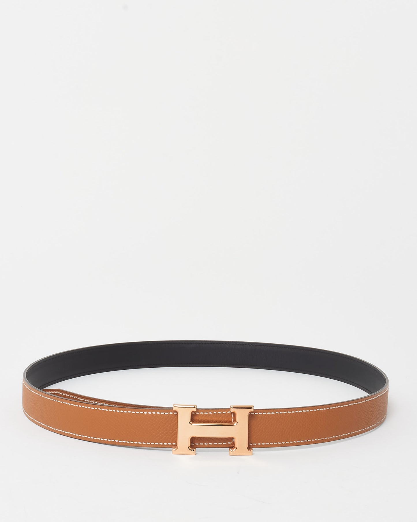 Hermès Black/Gold (Tan) Swift 
Epsom Leather Reversible 24MM H Belt RGH - 95