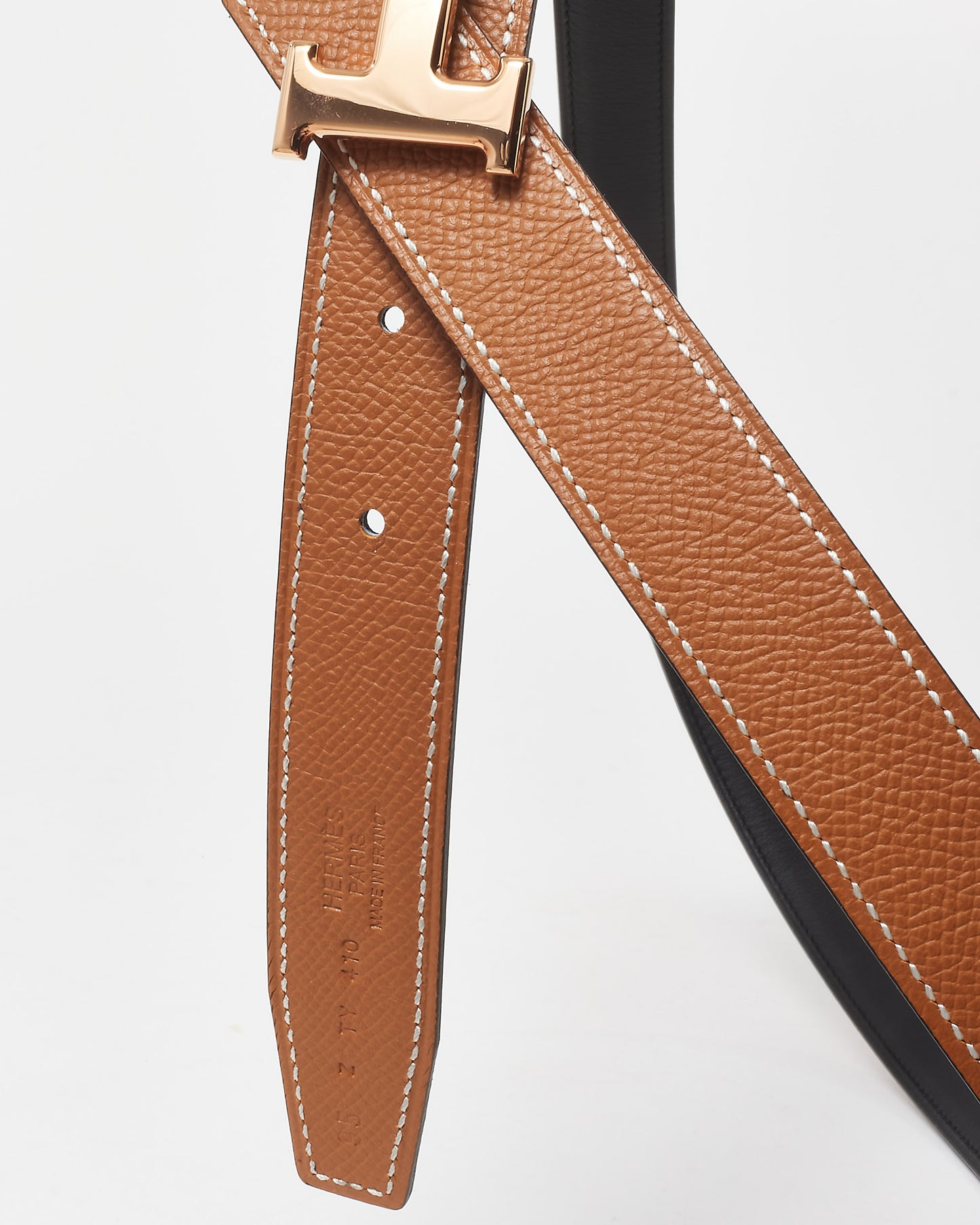 Hermès Black/Gold (Tan) Swift 
Epsom Leather Reversible 24MM H Belt RGH - 95