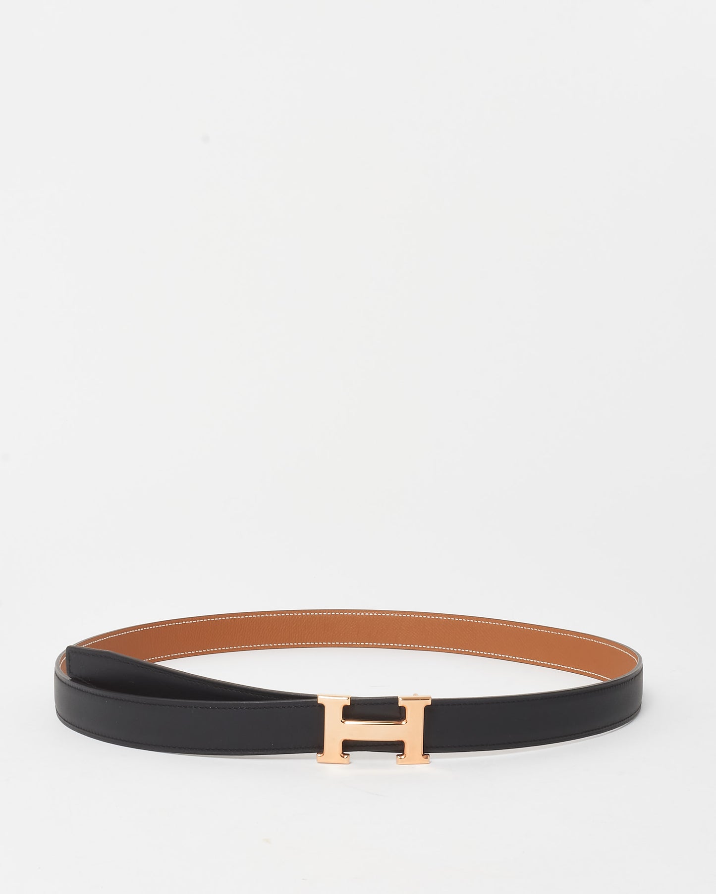 Hermès Black/Gold (Tan) Swift 
Epsom Leather Reversible 24MM H Belt RGH - 95