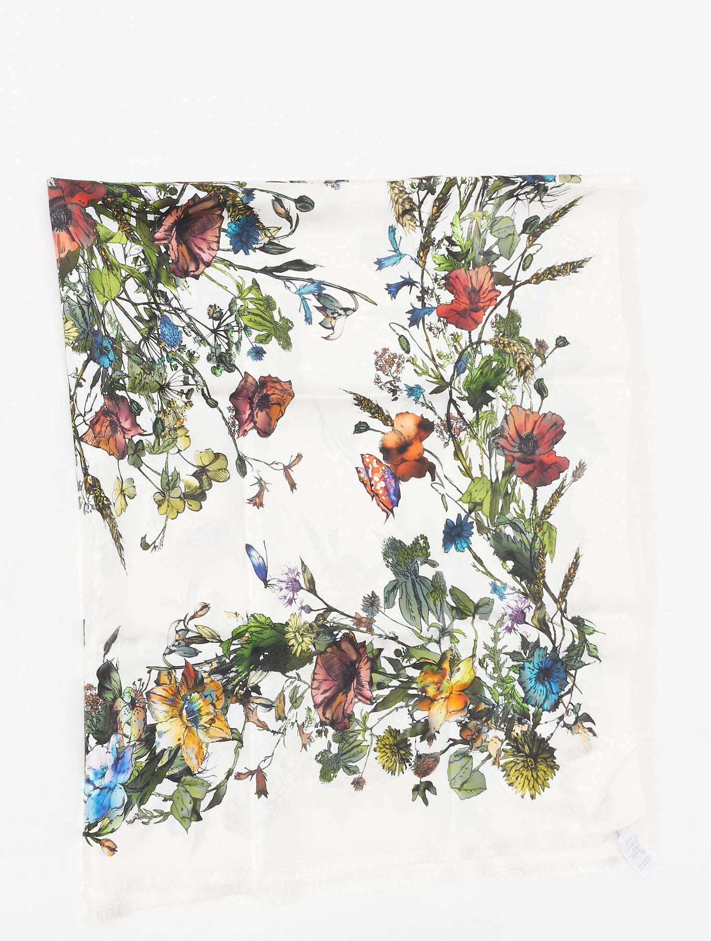 Dior White 
Multi Floral Silk D-Millefiori Scarf