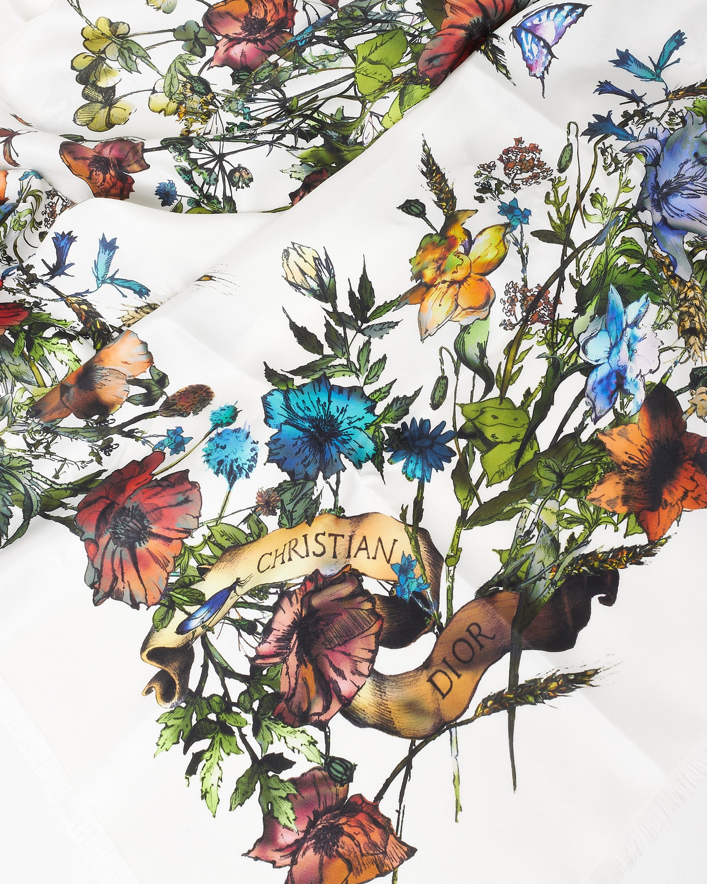 Dior White 
Multi Floral Silk D-Millefiori Scarf