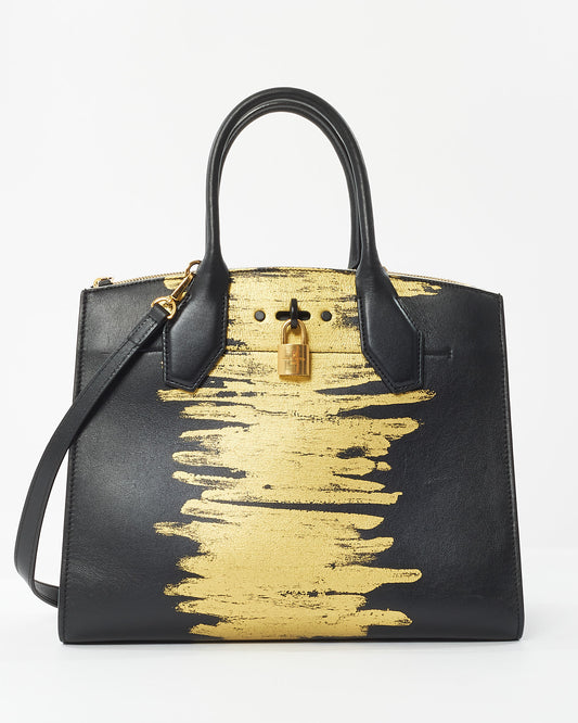 Louis Vuitton Black Calfskin Golden Light MM City Steamer Bag