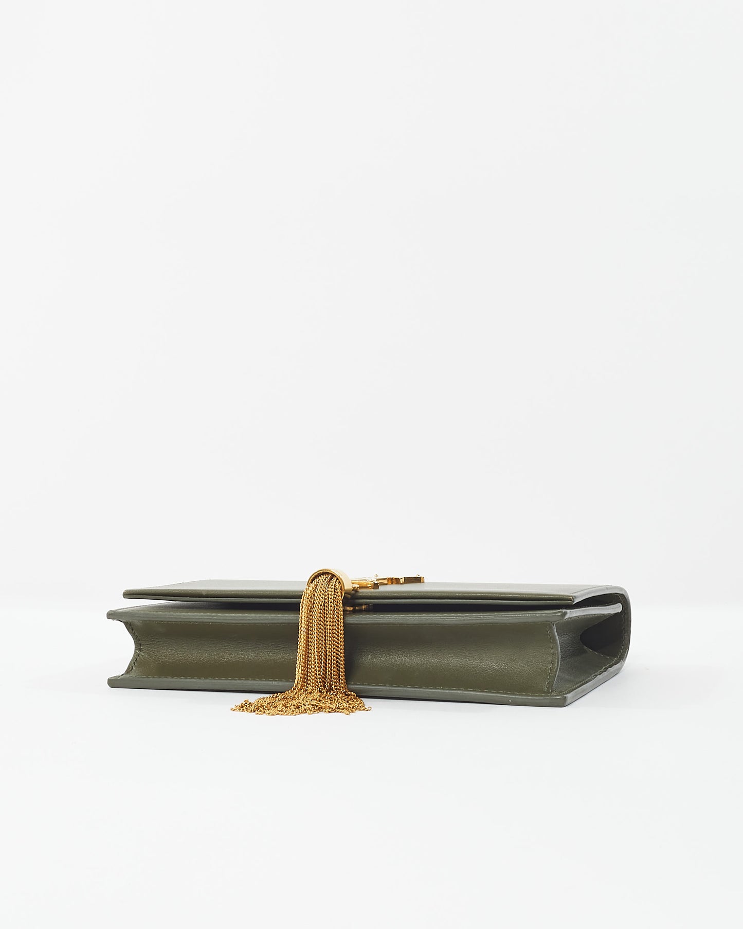 Saint Laurent Army Green Leather Kate Chain Tassel Wallet On Chain