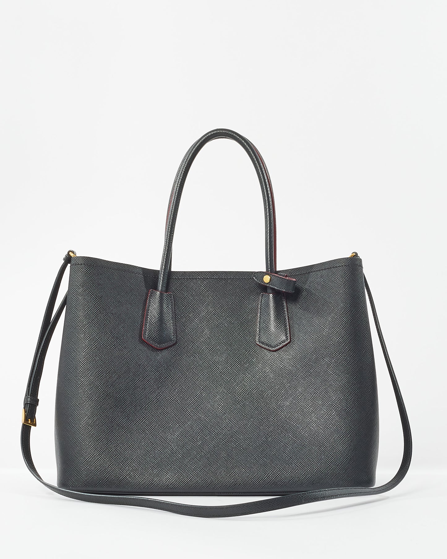 Prada Black Saffiano Leather With Red Interior Medium Double Tote