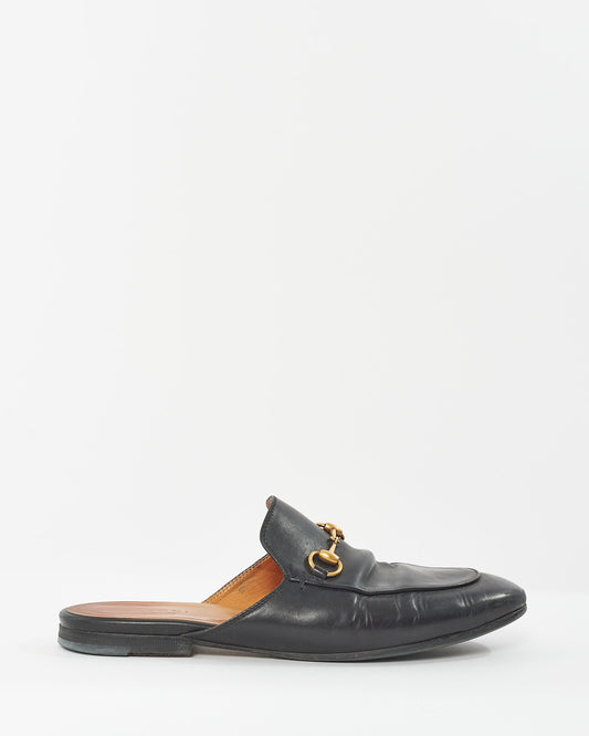 Gucci Black Leather Princeton Slip On Loafers - 38