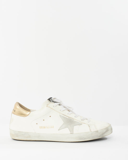 Golden Goose White Leather 
Gold Superstar Sneakers - 41