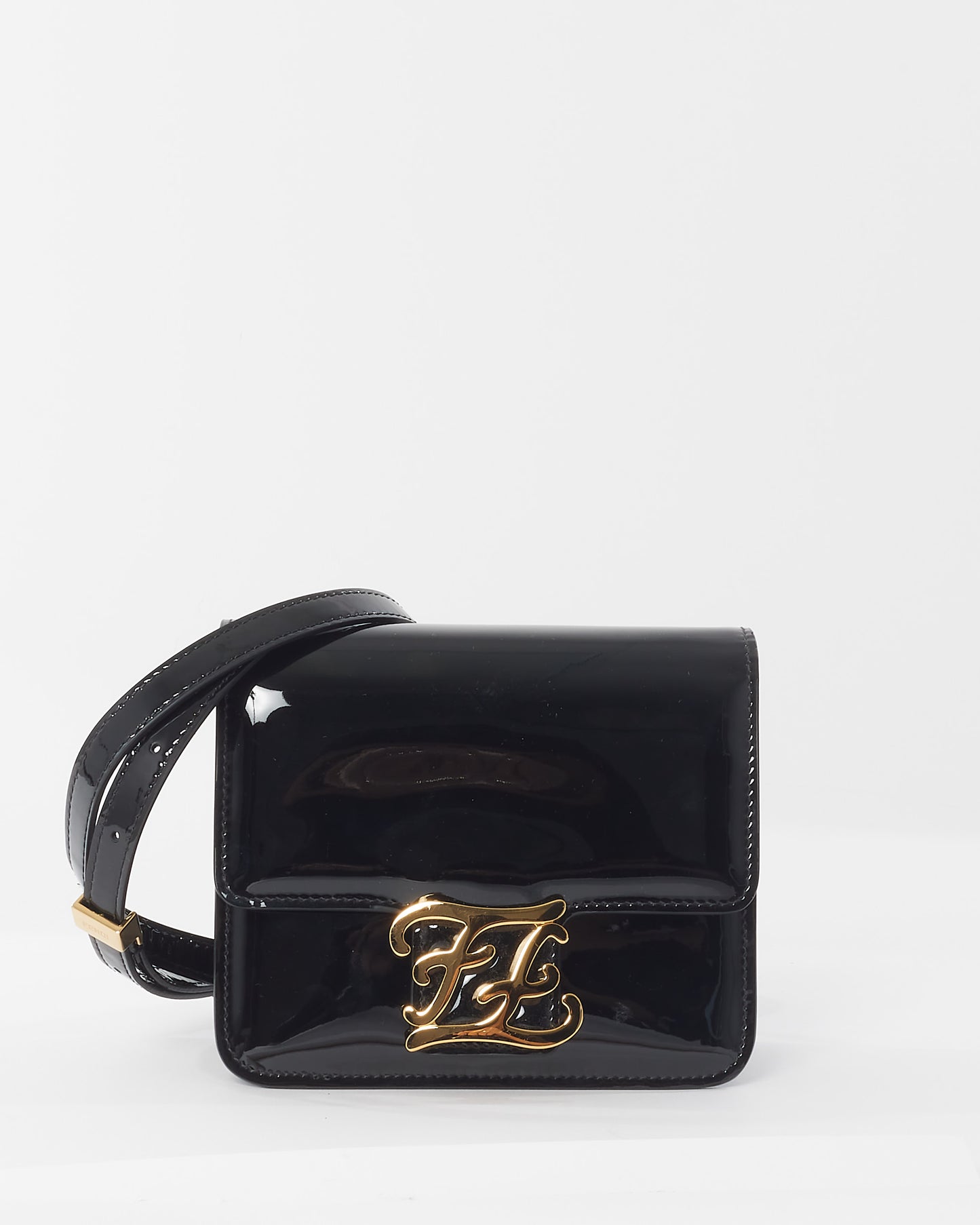 Fendi Black Patent Leather Karligraphy Small Crossbody Bag