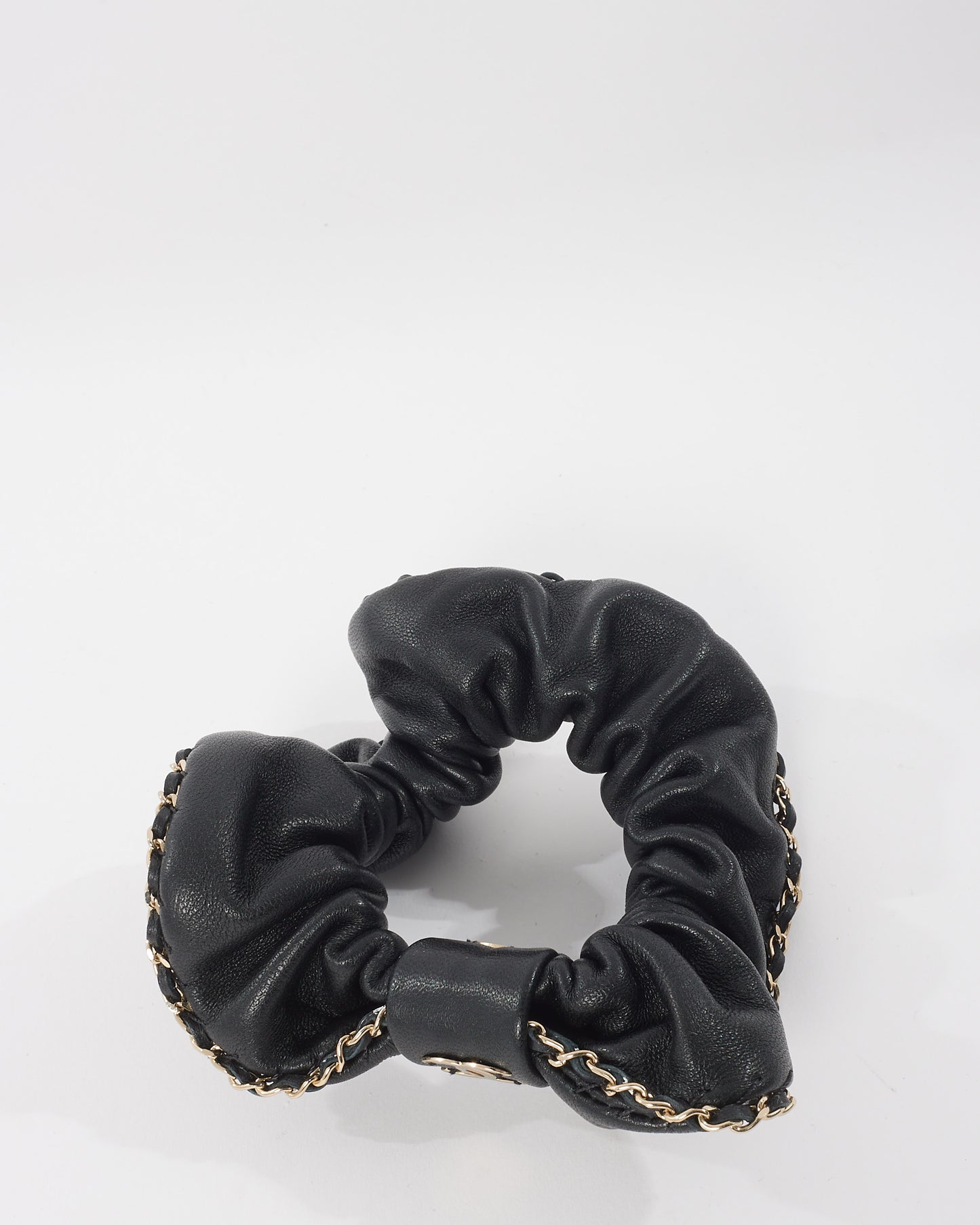 Chanel Black Leather 
Chain CC Scrunchie