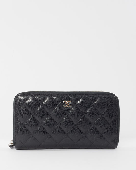 Chanel Black Quilted Caviar Leather Classic Long Zipped Wallet