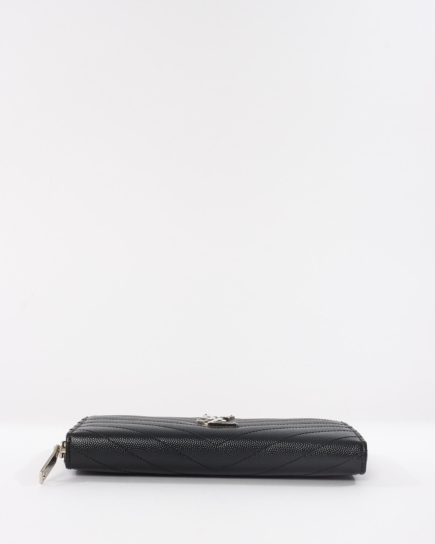 Saint Laurent Black Grain De Poudre  Matelassé Cassandre Logo Zip Around Wallet