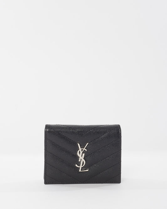 Saint Laurent Black Leather Cassandre Logo Bi Fold Wallet