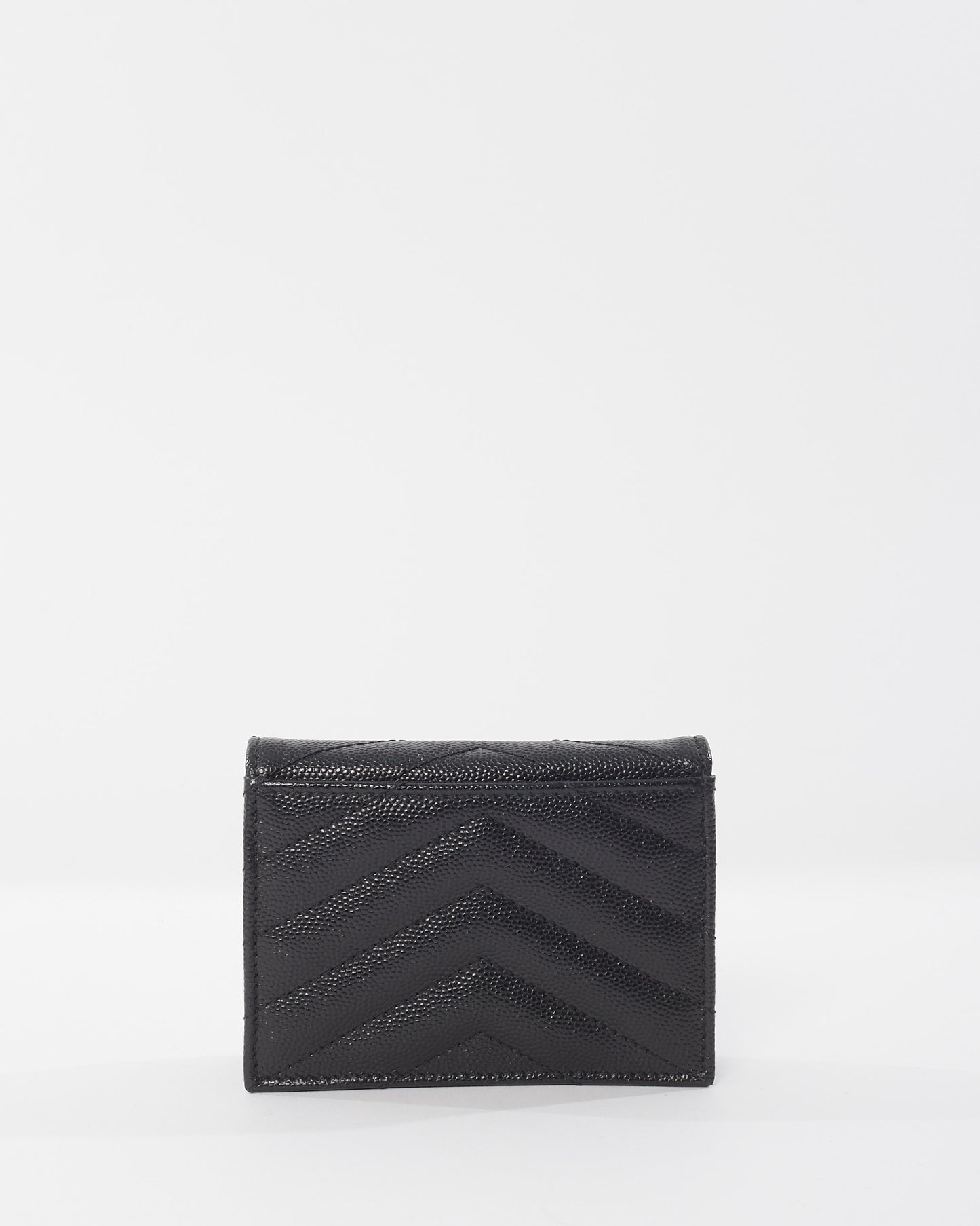 Saint Laurent Black Leather Cassandre Logo Bi Fold Wallet