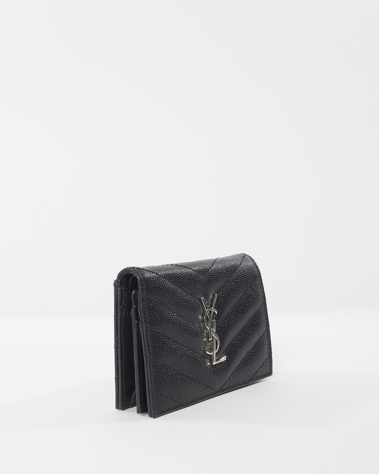 Saint Laurent Black Leather Cassandre Logo Bi Fold Wallet