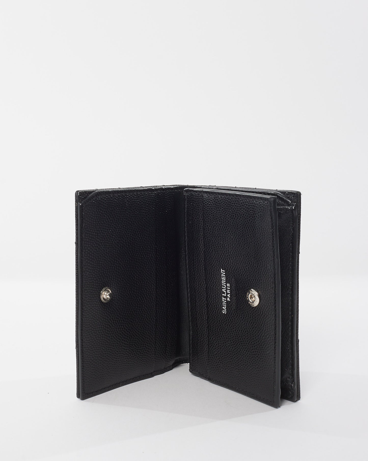 Saint Laurent Black Leather Cassandre Logo Bi Fold Wallet