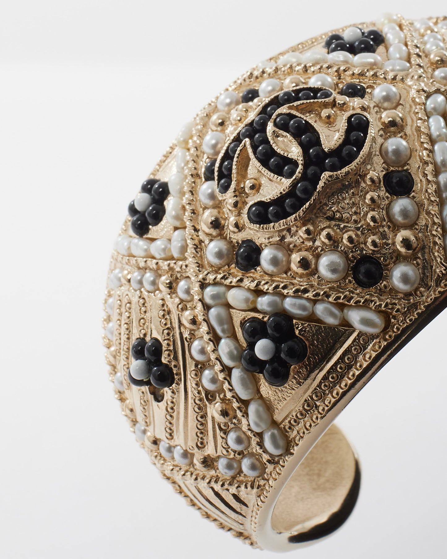 Chanel Gold Metal Jewelled and Beaded Cuff