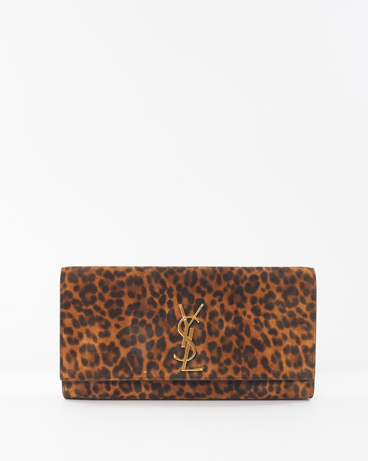 Saint Laurent Leopard Print Pony Hair YSL Logo Kate Clutch