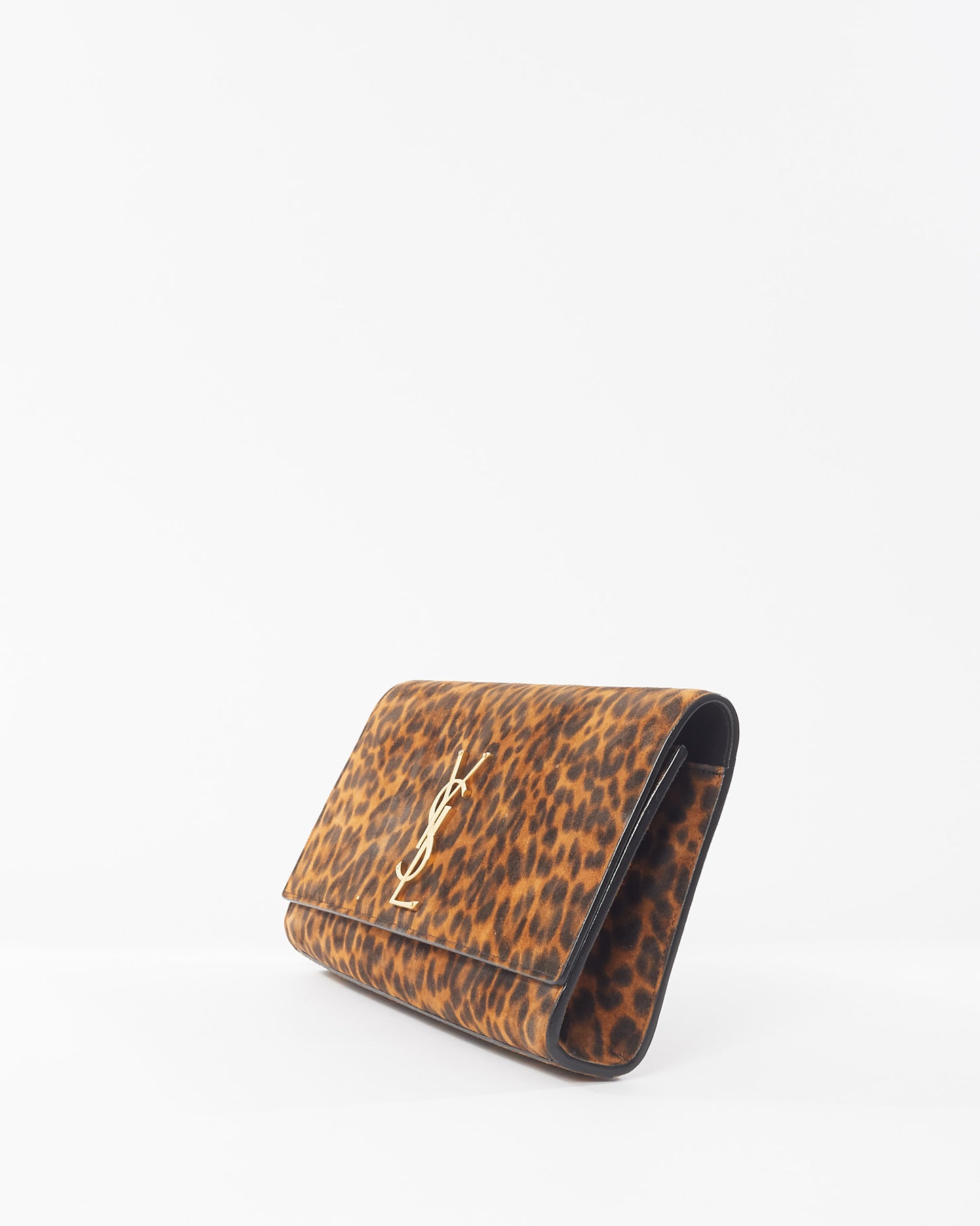 Saint Laurent Leopard Print Pony Hair YSL Logo Kate Clutch