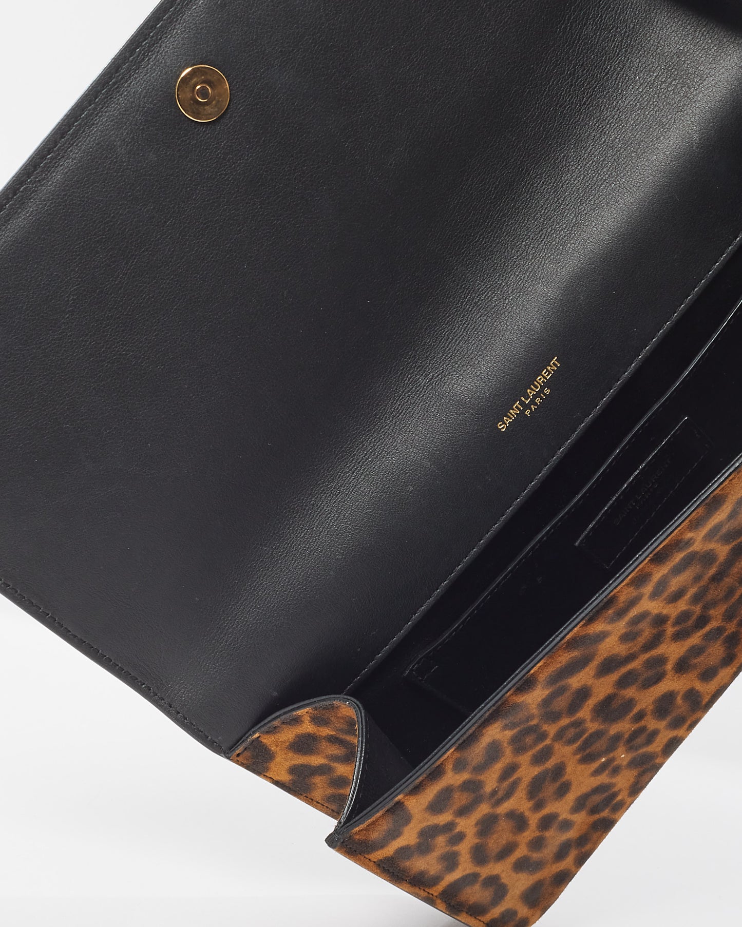 Saint Laurent Leopard Print Pony Hair YSL Logo Kate Clutch