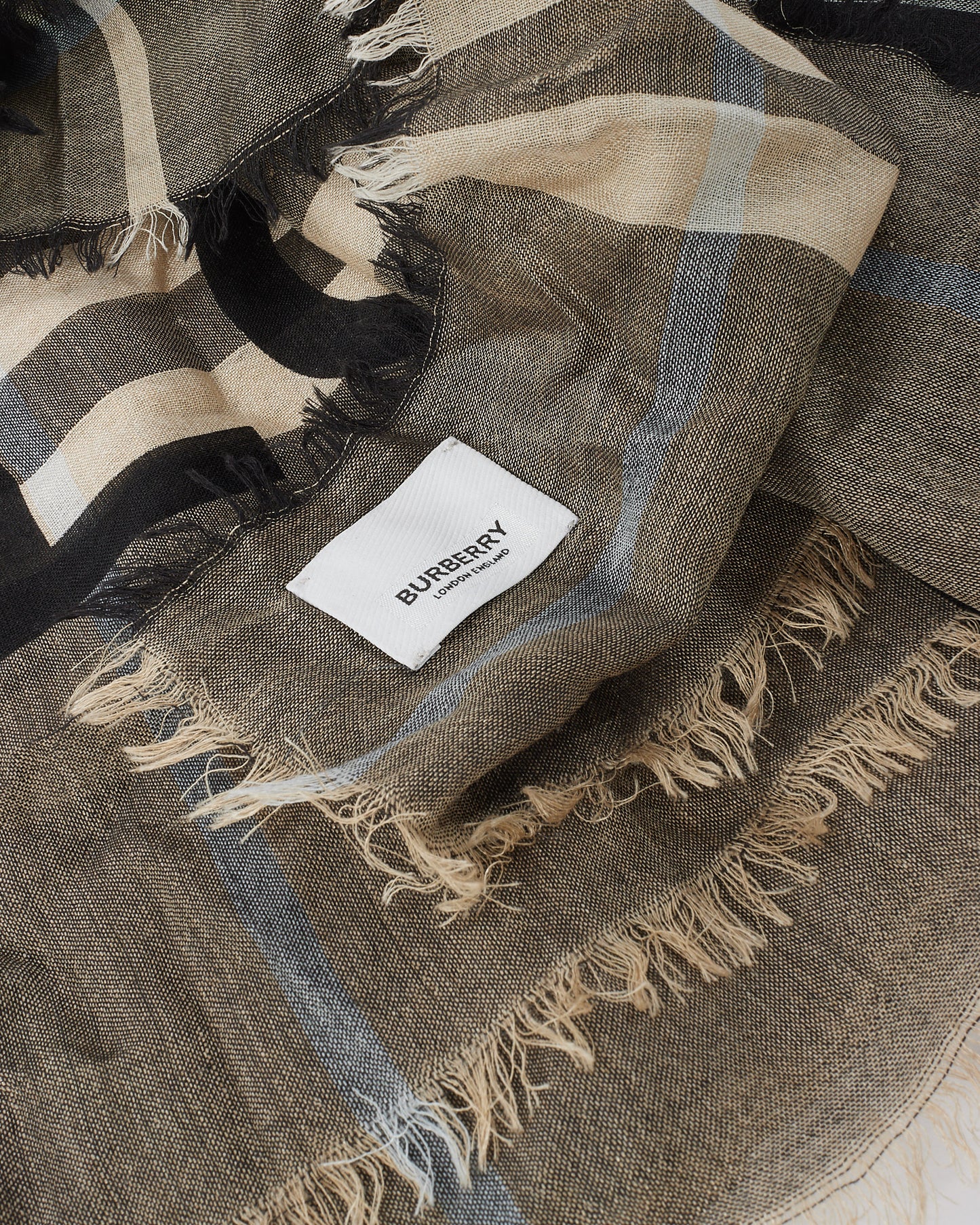 Burberry Grey Plaid Logo Fabric Scarf