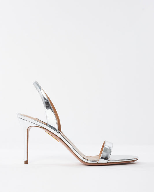 Aquazzura Silver Leather So Nude 85mm Stiletto Sandals - 41