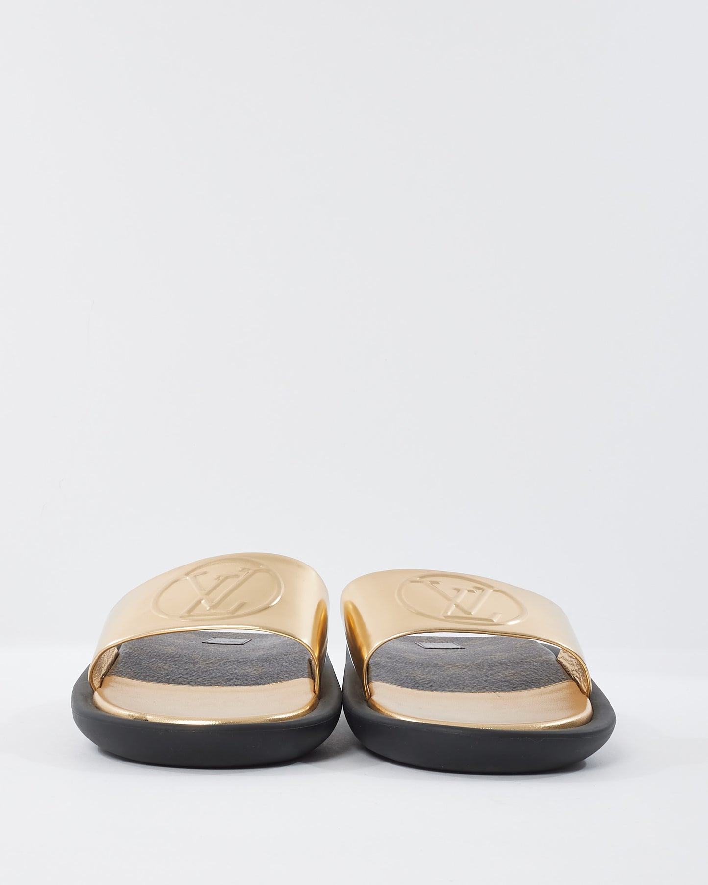 Louis Vuitton Monogram 
Gold Mule Slides - 41