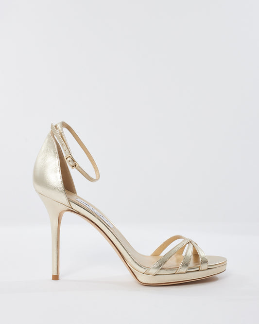 Jimmy Choo Champagne Leather Dinda High Heel Sandals - 41