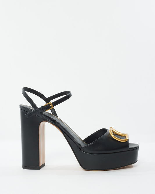 Valentino Black Leather VLogo Signature Platform Sandals- 41