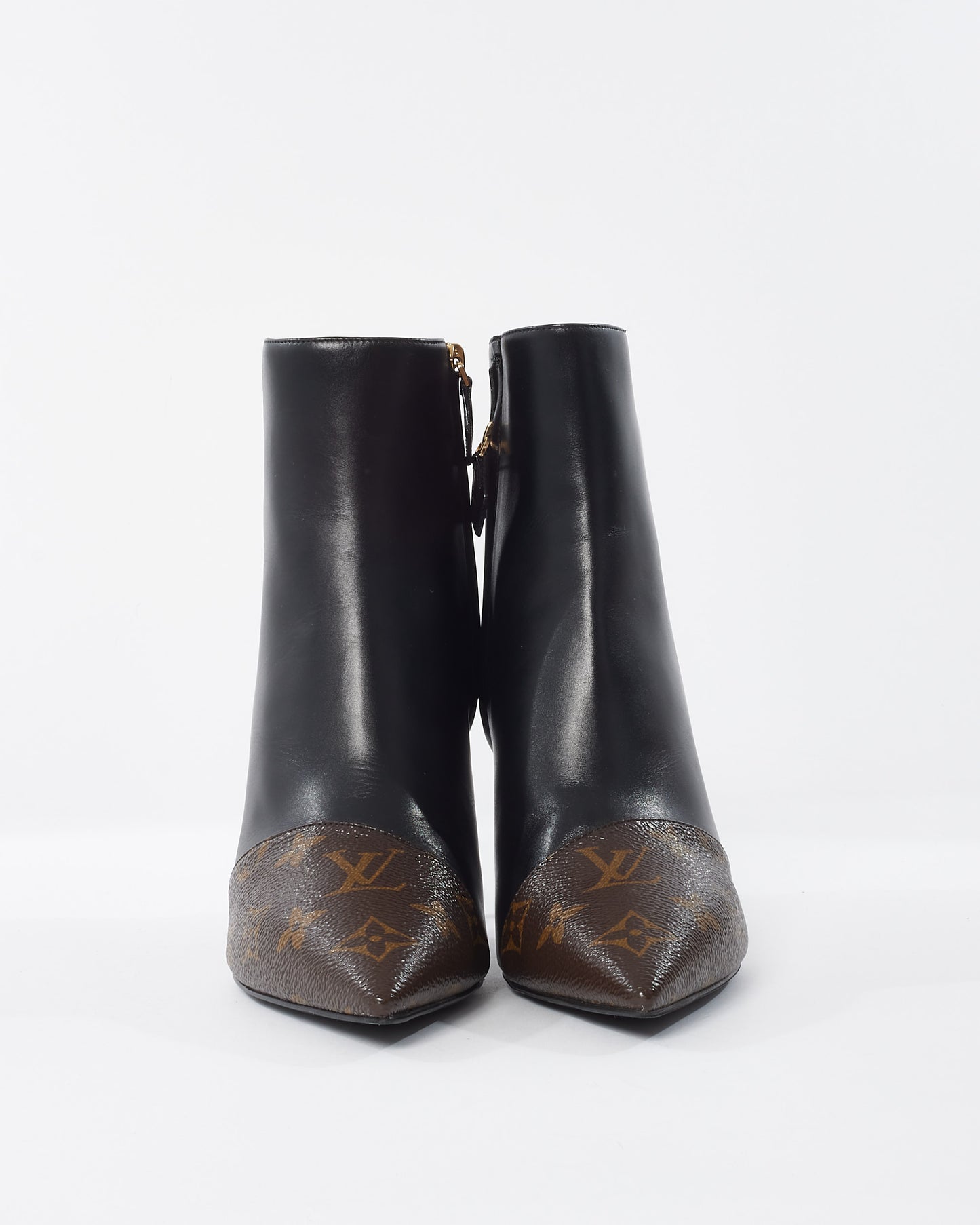 Louis Vuitton Black Leather with Monogram Cherie Ankle Boots - 41