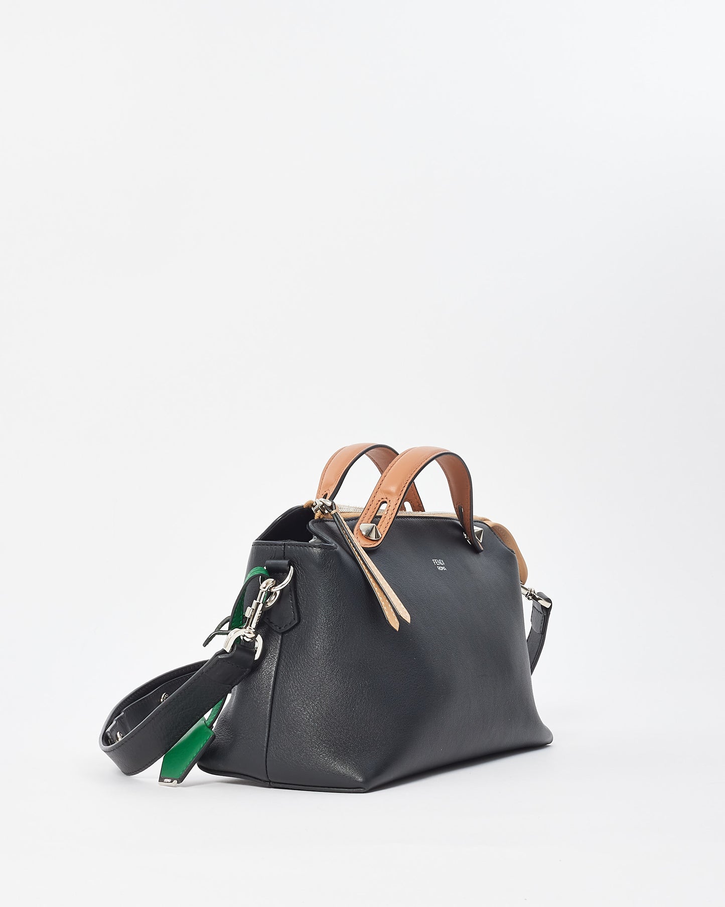 Fendi Black Green 
Brown Leather "By The Way" Bowling Bag