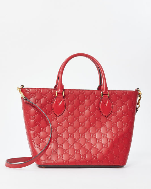 Gucci Red GG Signature G Monogram Leather Top Handle Bag