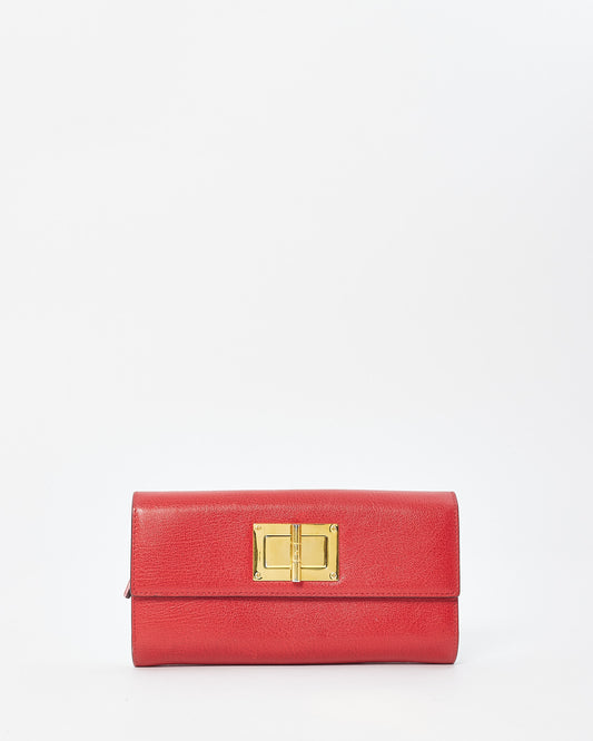 Tom Ford Red Leather Turnlock Natalia Continental Wallet