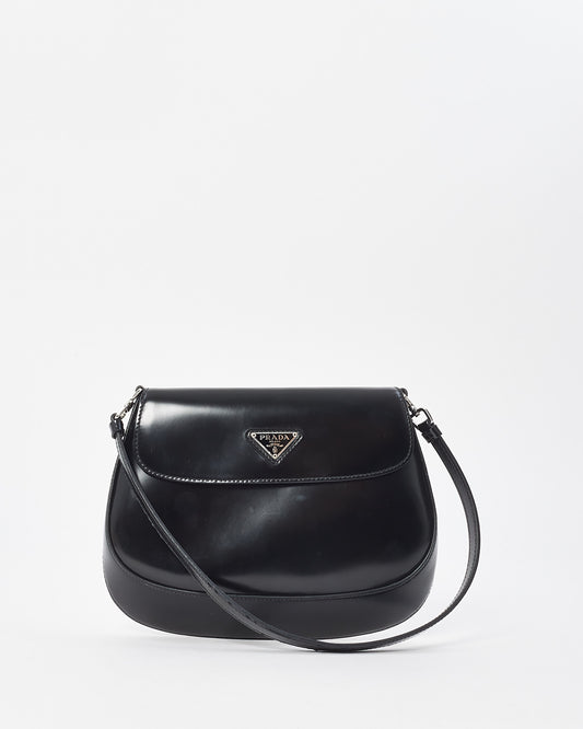 Prada Black Brushed Leather Small Flap Cleo Shoulder Bag