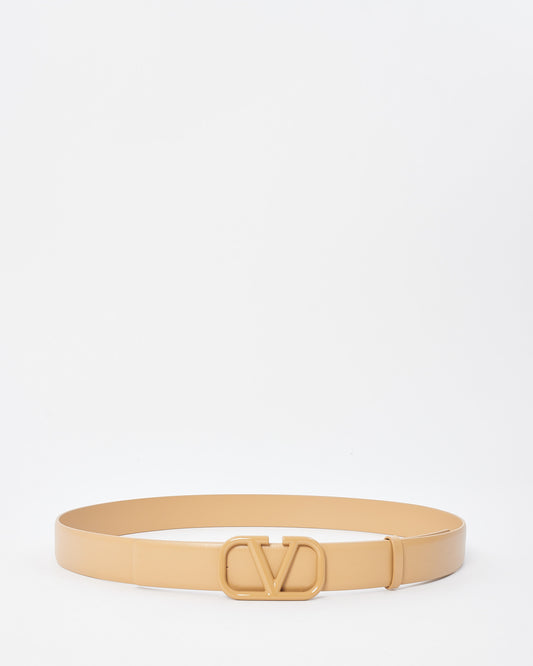 Valentino Beige Leather Tonal V Logo Belt - 100/40