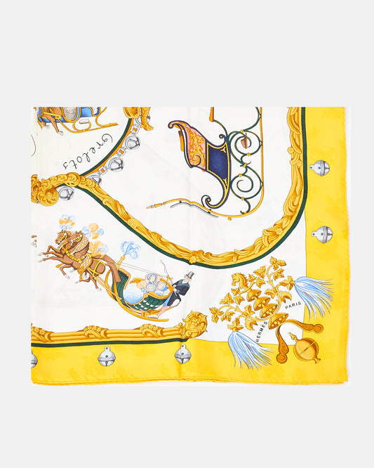 Hermès White Orange 
Blue "Grelots" Silk Scarf