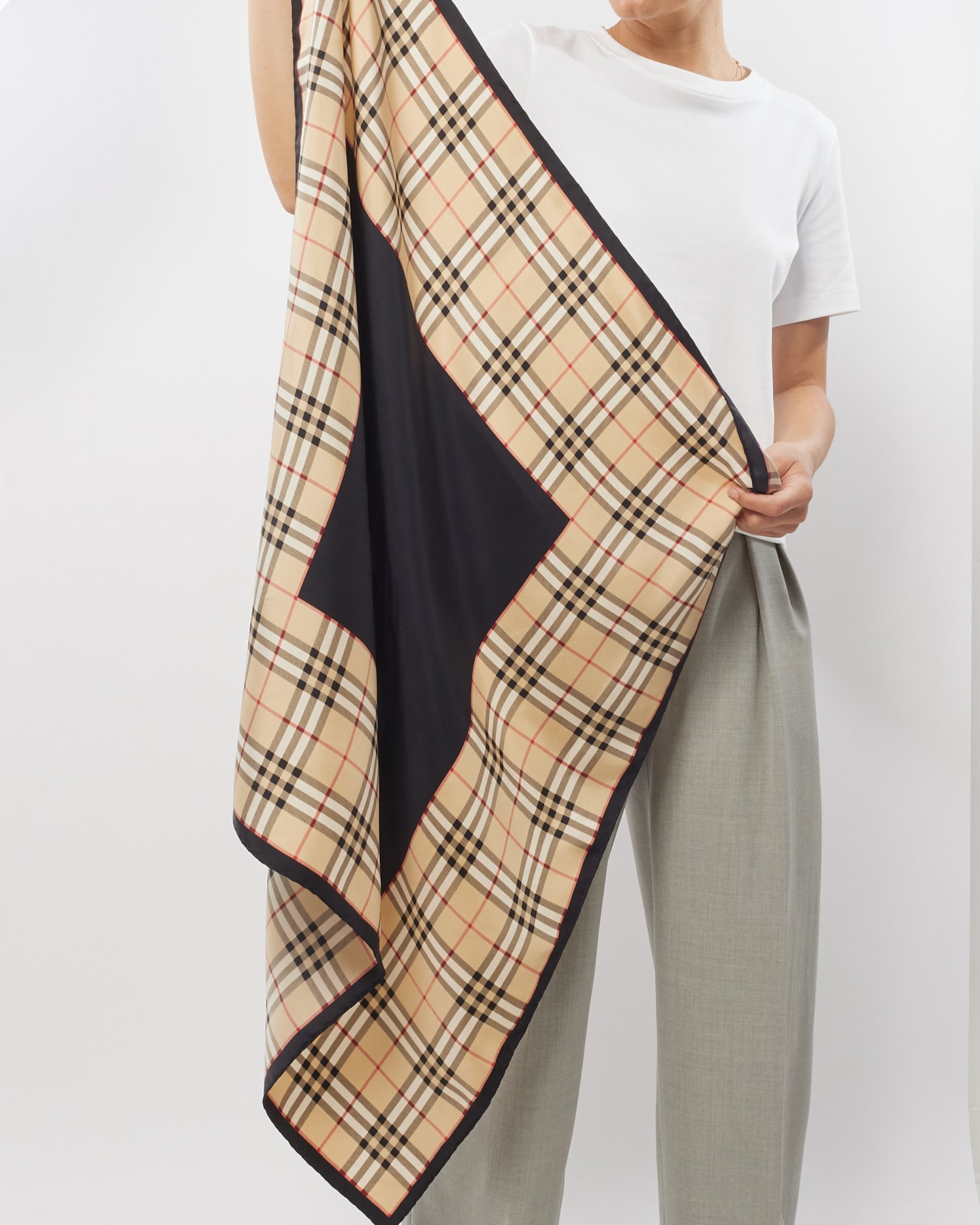 Burberry Beige Check 
Black Silk Scarf