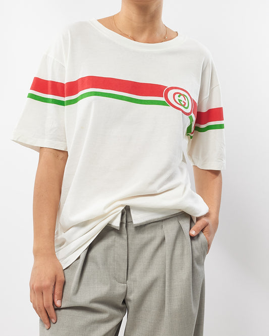 Gucci White With Green 
Red Stripe Logo Cotton T - Shirt - S