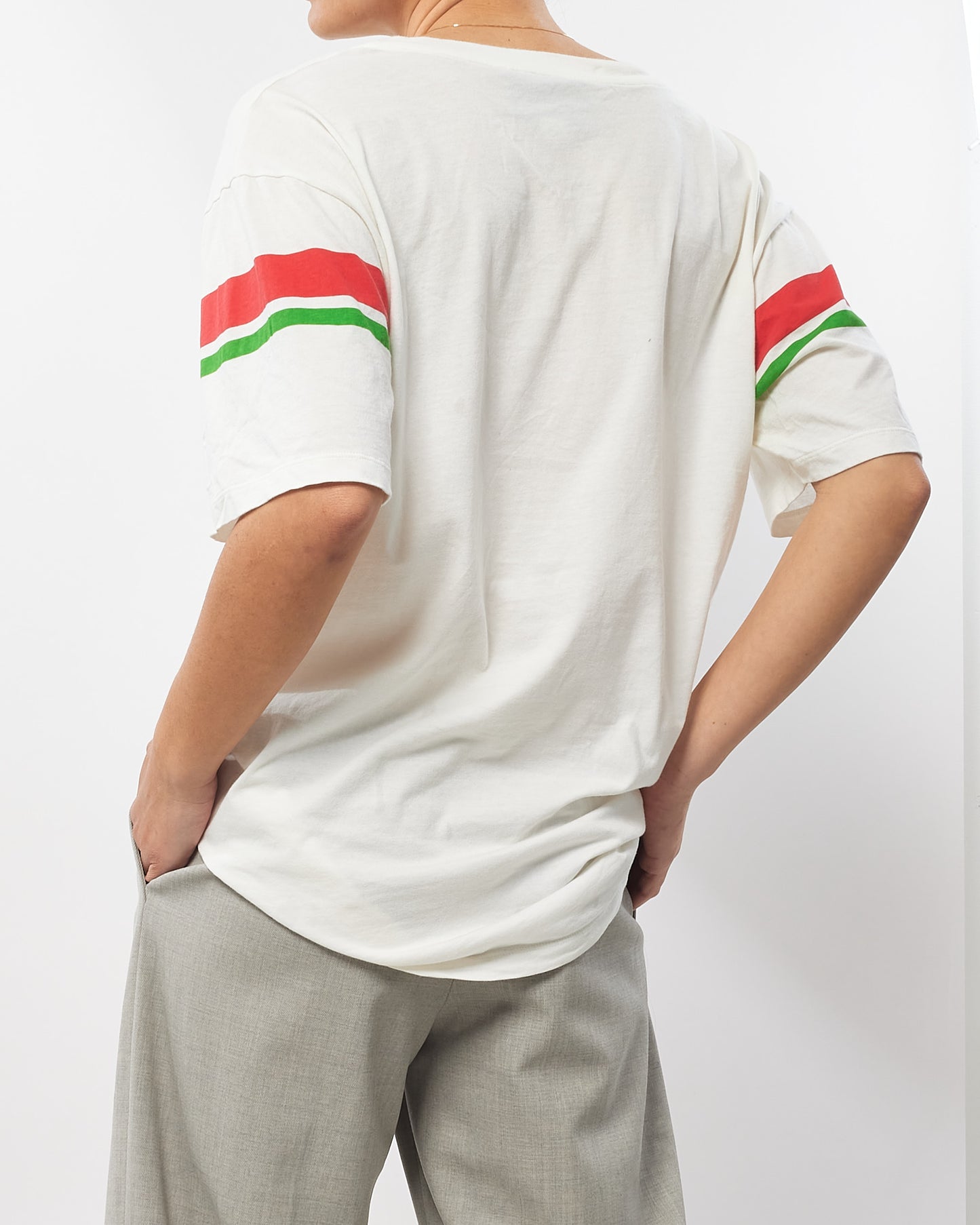 Gucci White With Green 
Red Stripe Logo Cotton T - Shirt - S