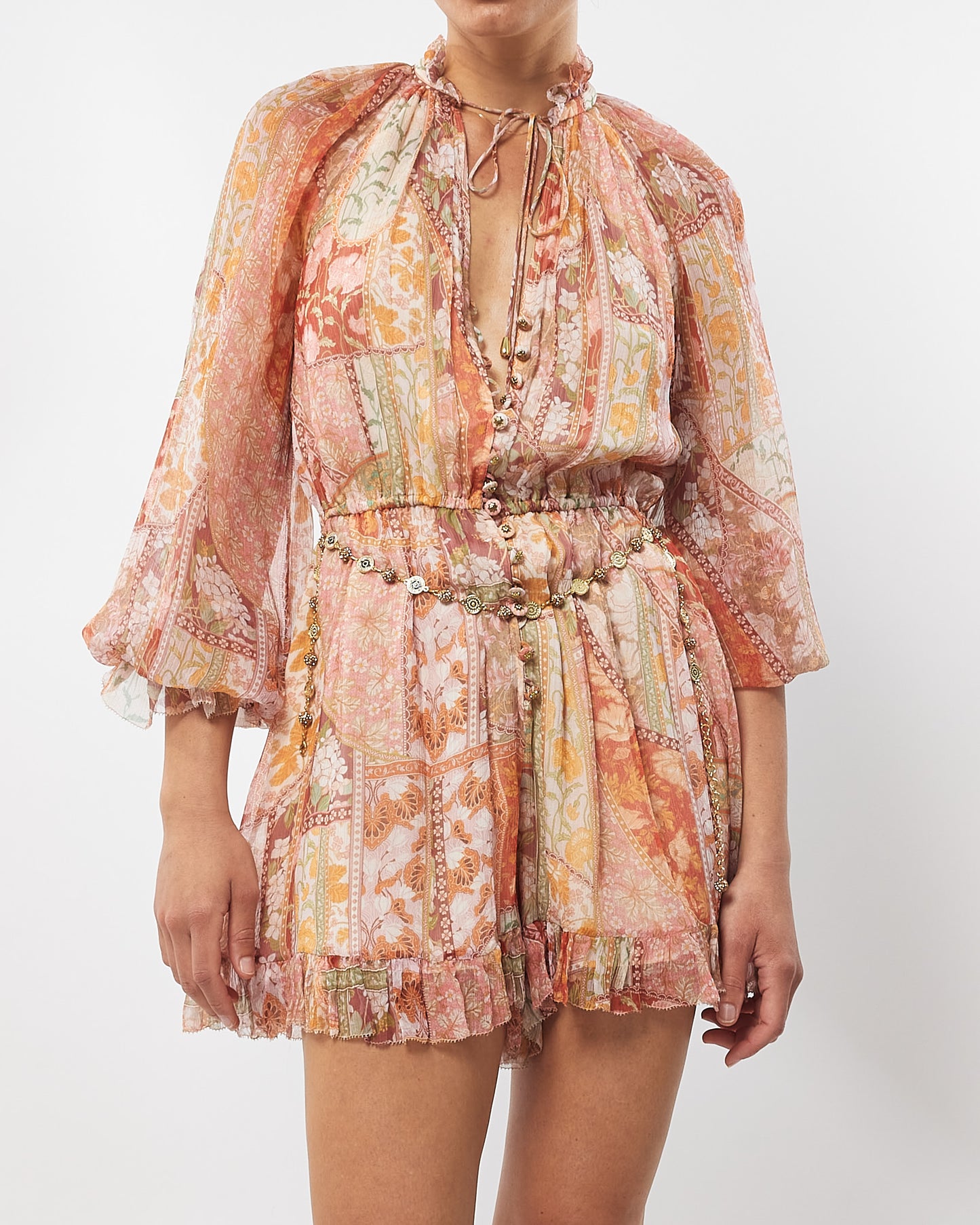 Zimmermann Orange Button Down Short Romper - 0