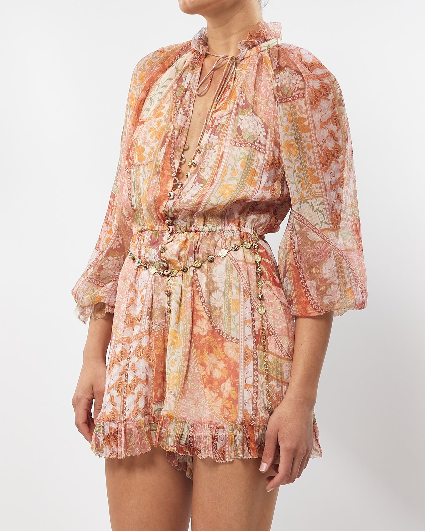 Zimmermann Orange Button Down Short Romper - 0