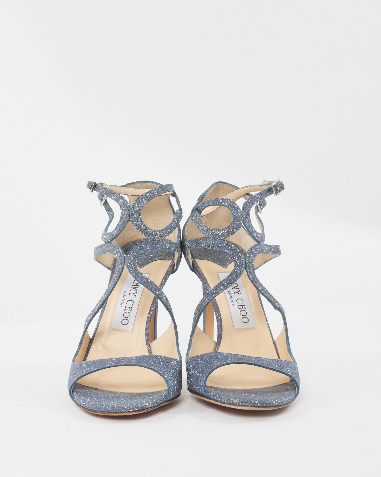 Jimmy Choo Blue Glitter Lance Lang Sandals - 37.5