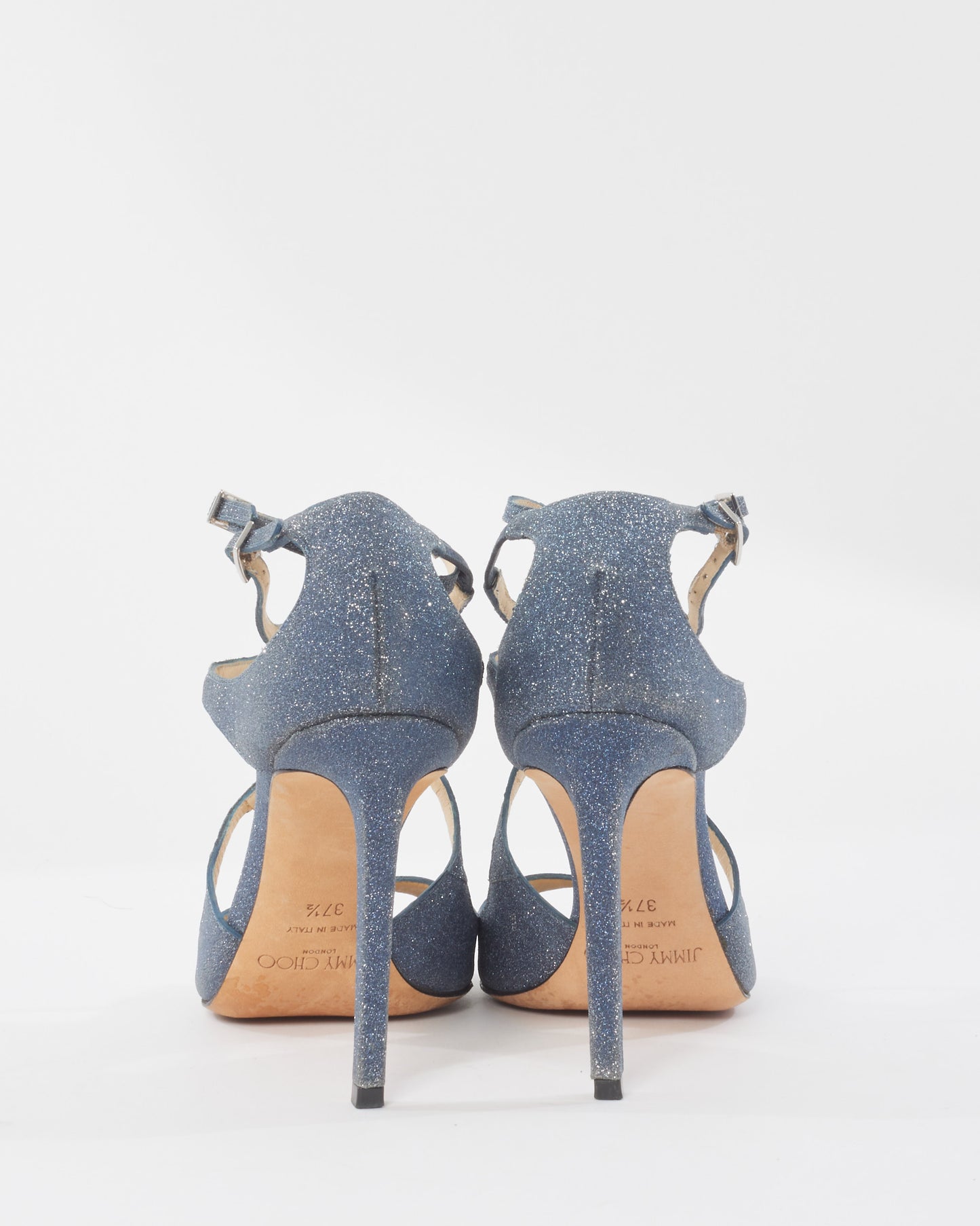 Jimmy Choo Blue Glitter Lance Lang Sandals - 37.5