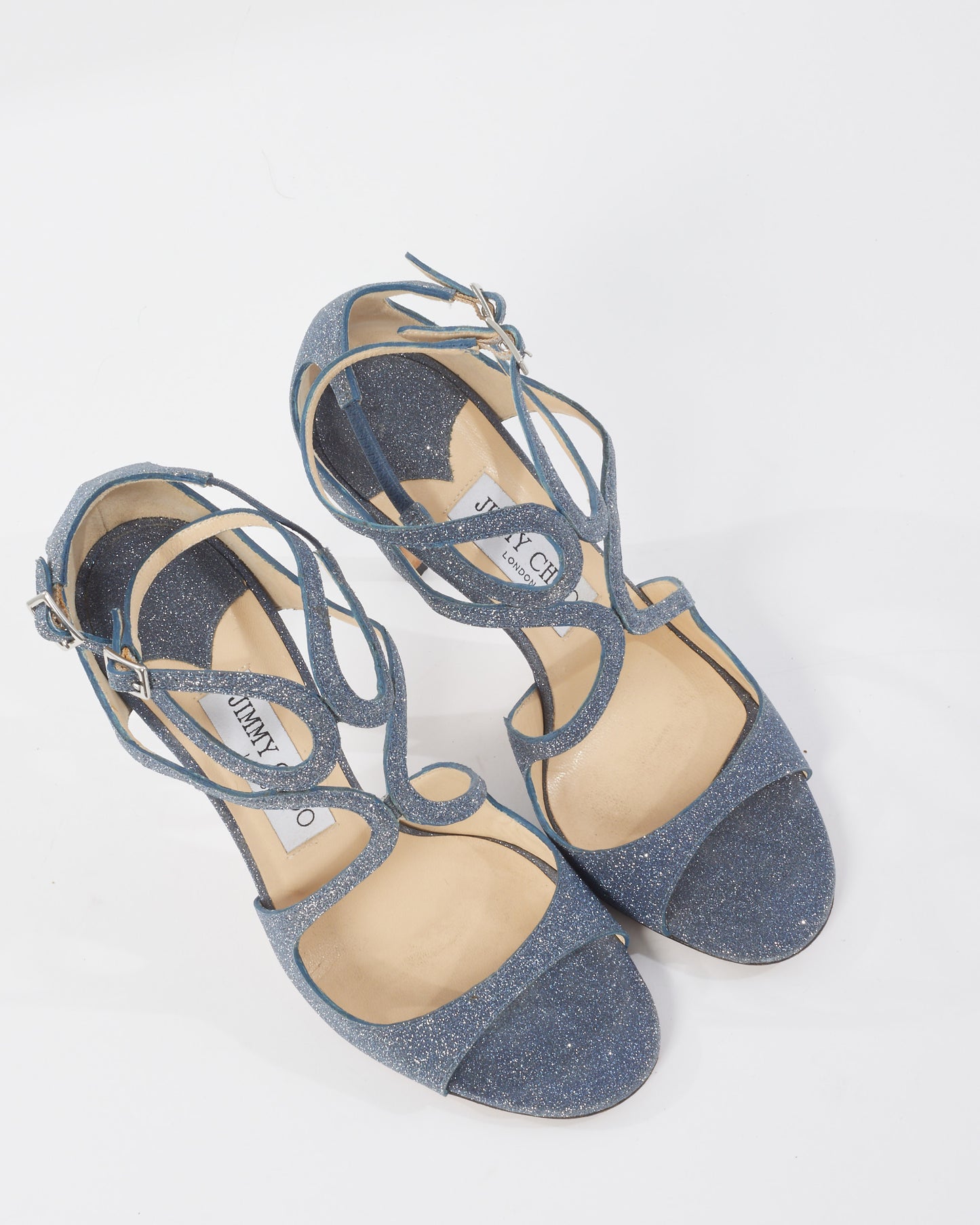 Jimmy Choo Blue Glitter Lance Lang Sandals - 37.5