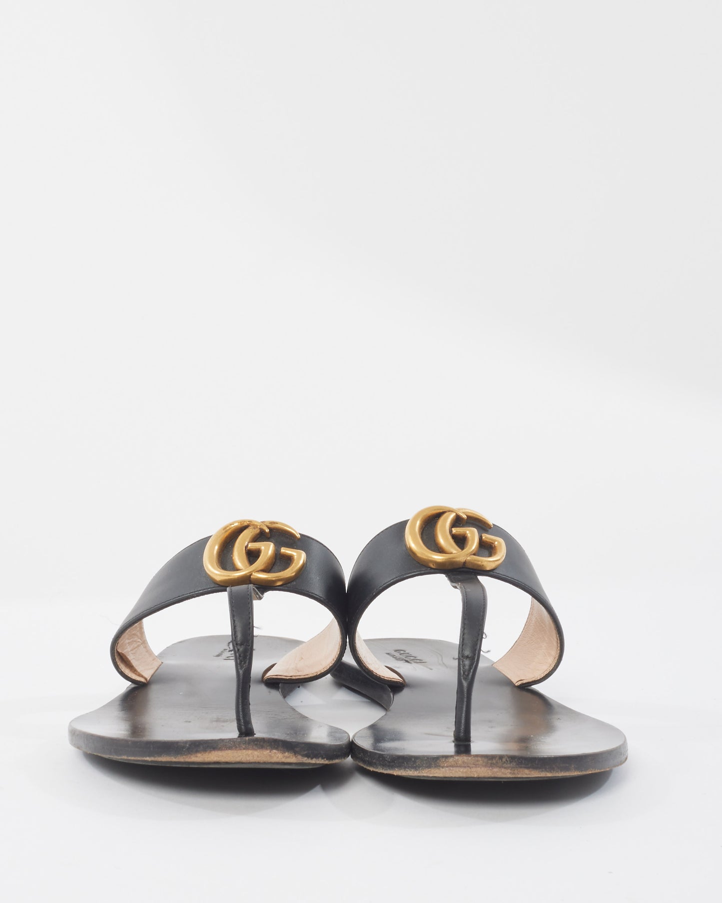 Gucci Black Leather Marmont Thong Sandals - 39