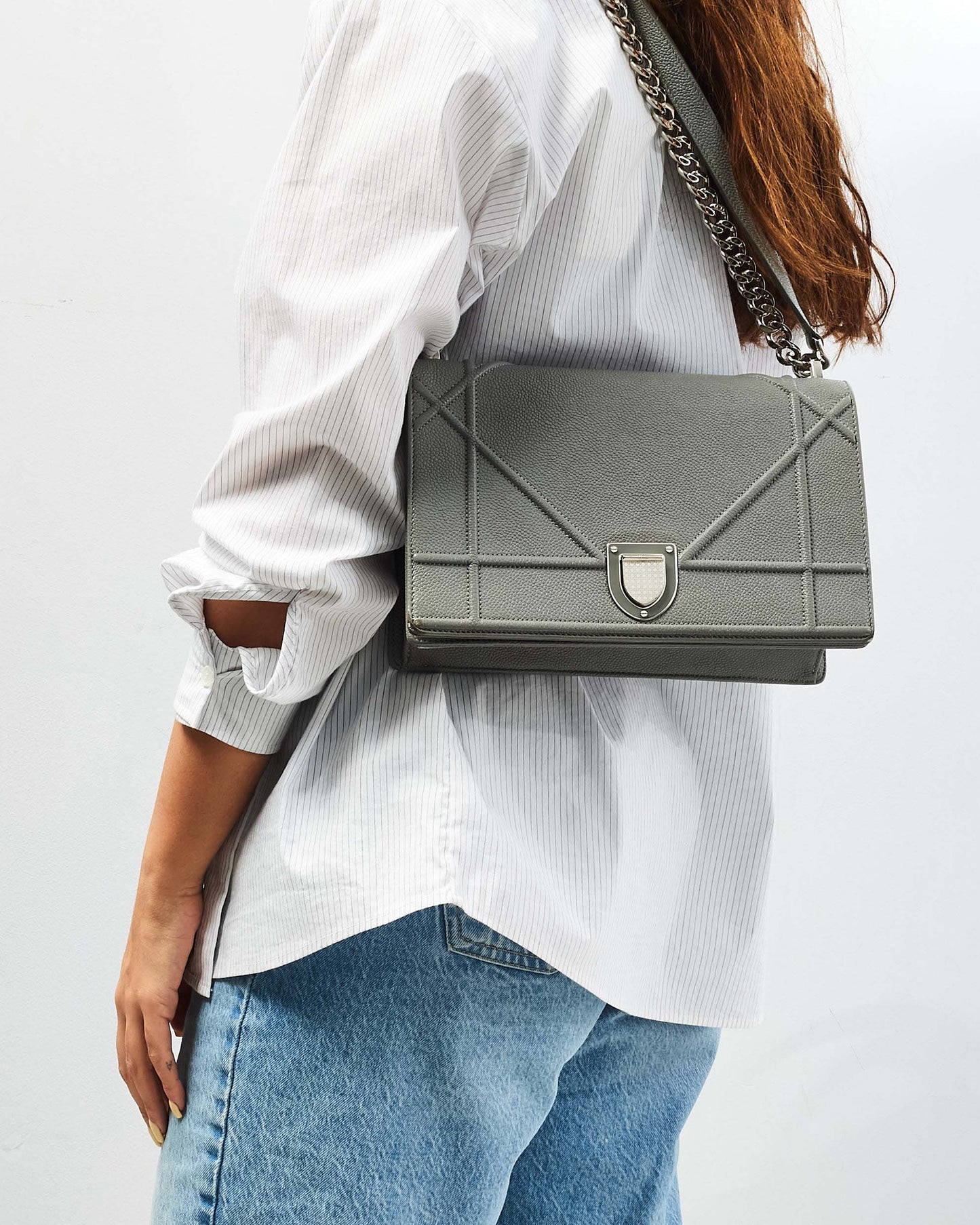 Dior Grey Leather Cannage Diorama Shoulder Bag